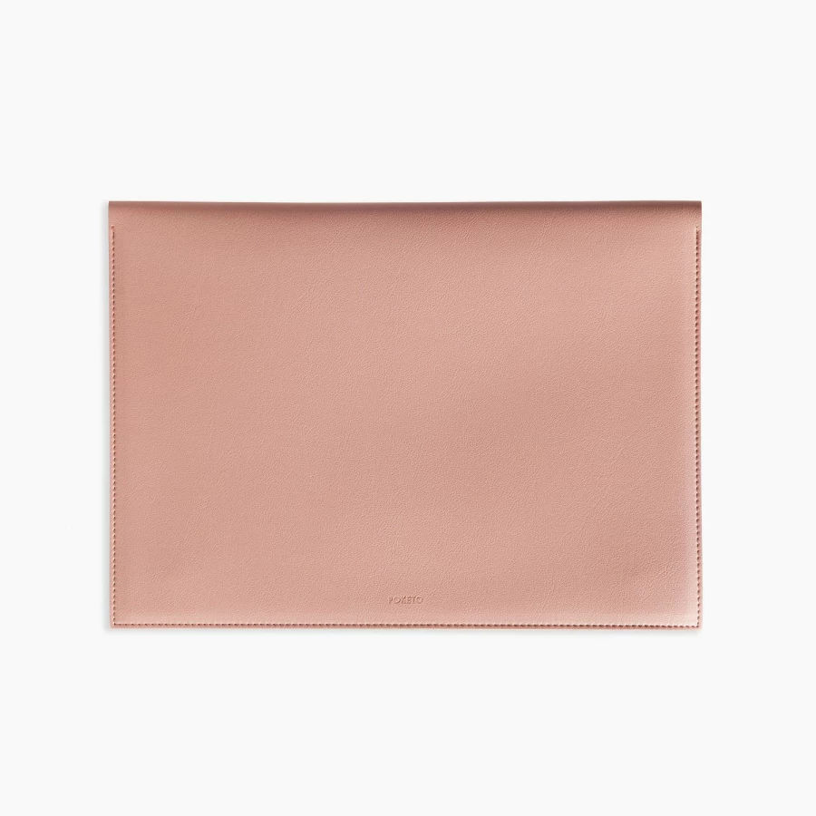 Poketo Blush 13 Inch Large Minimalist Leather Folio for Women & Men - Sleek Laptop Portfolio Holder