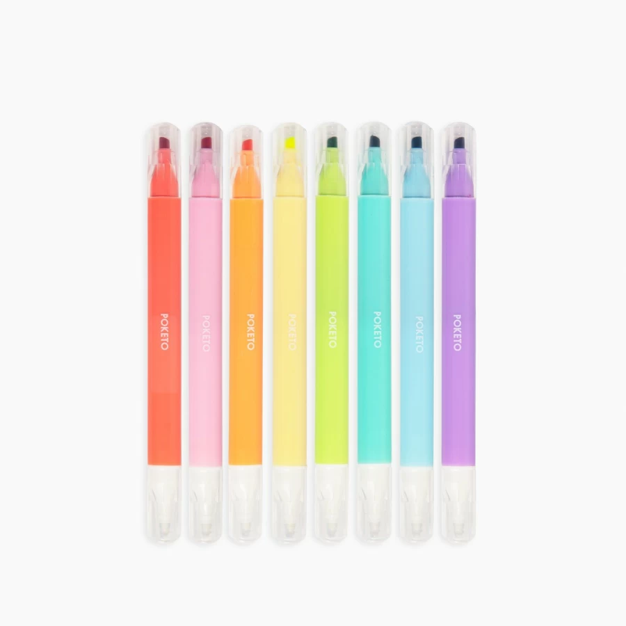 Poketo Aurora Reversible Erasable Markers Set - 10 Vibrant Colors for Kids & Adults, Washable & Refillable Art Supplies